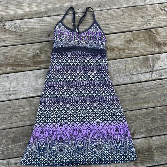 ** Athleta Shorebreak Activewear Swim Dress Racer Back Purple Bombay Print Sz XS - Picture 3 of 10